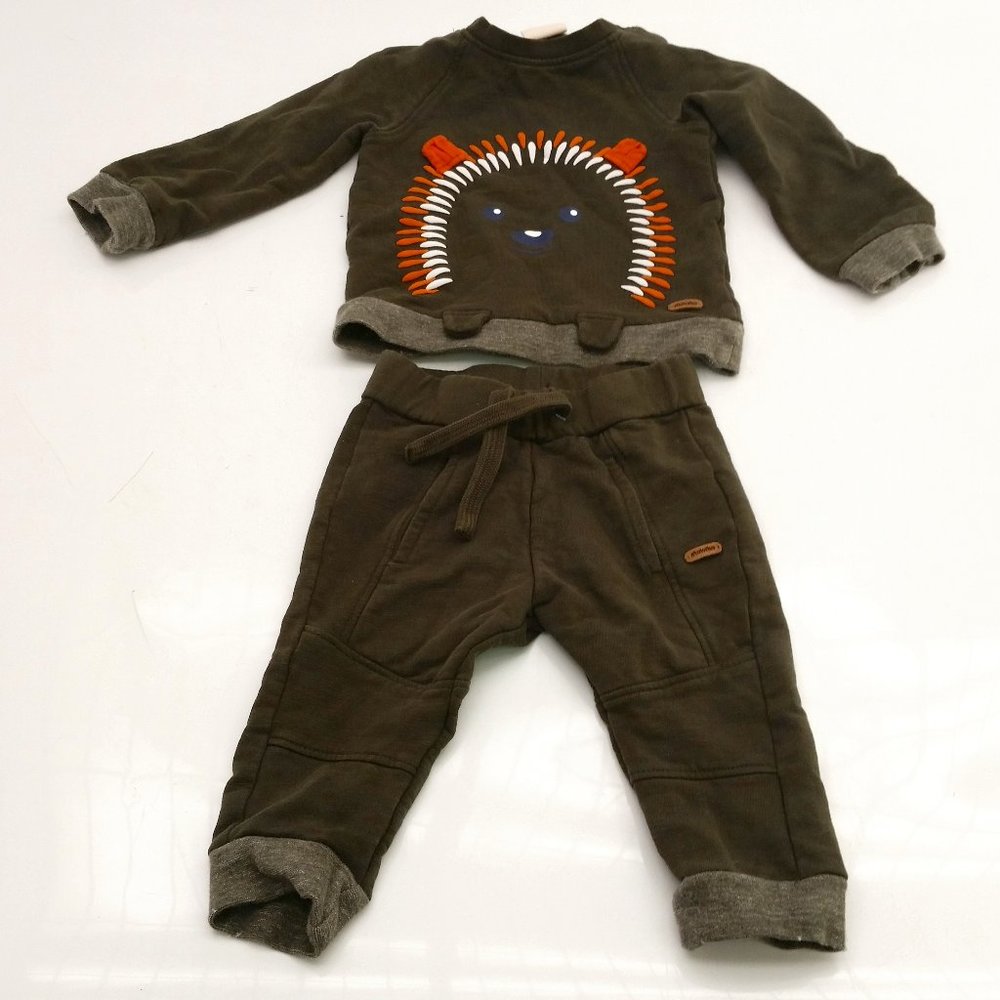 Organic Cotton 6 Month Minymo Jogger Outfit Green Porcupine Hedgehog